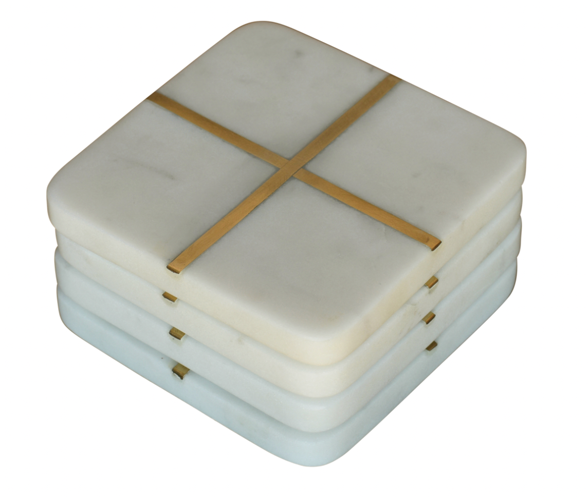 Marble & Gold Square Coaster Set - Shooting Starz Shopette